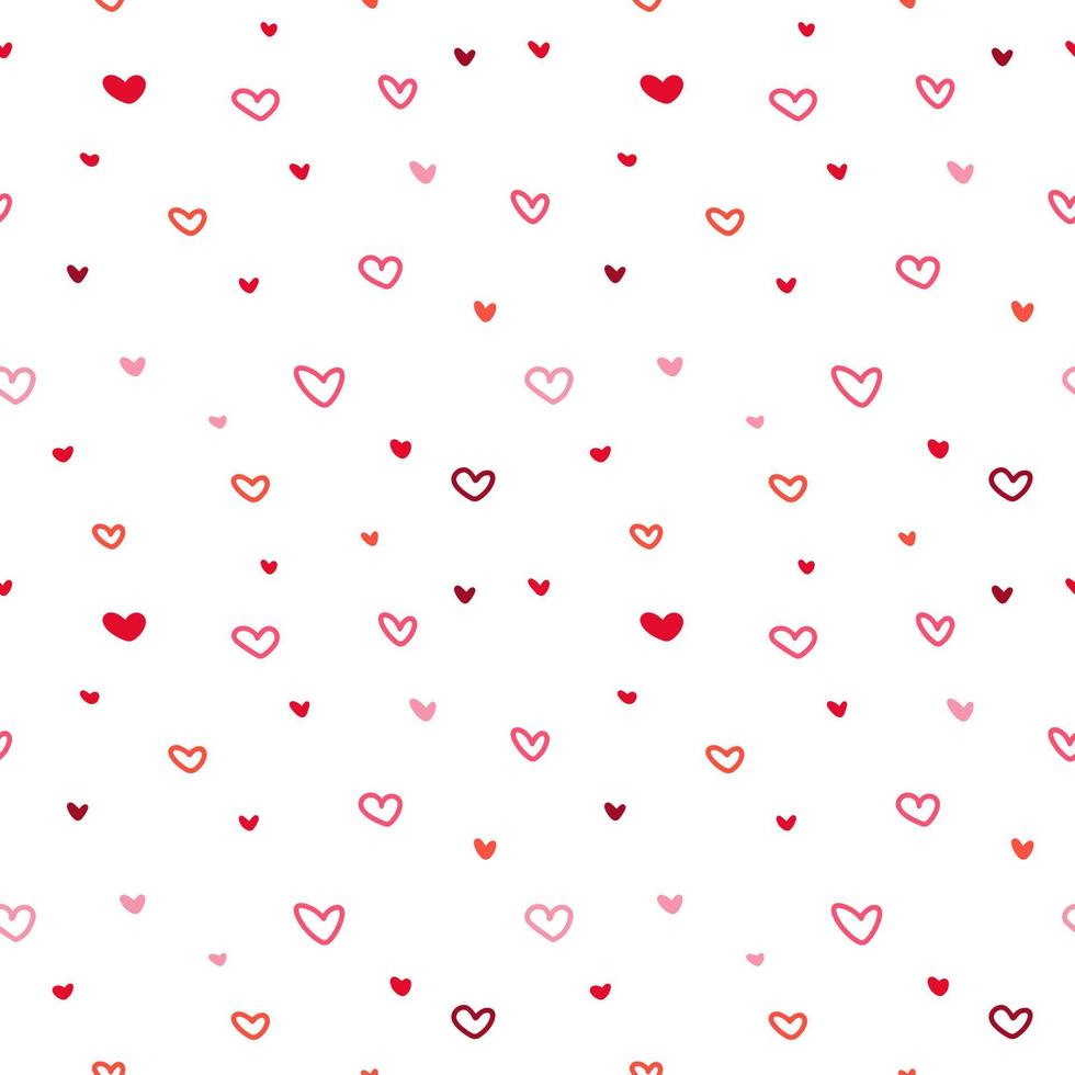 sömlösa mönster med olika handritade röda och rosa romantiska hjärtan vektor