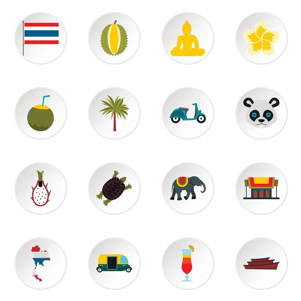 Thailand Icons Set, flacher Stil vektor