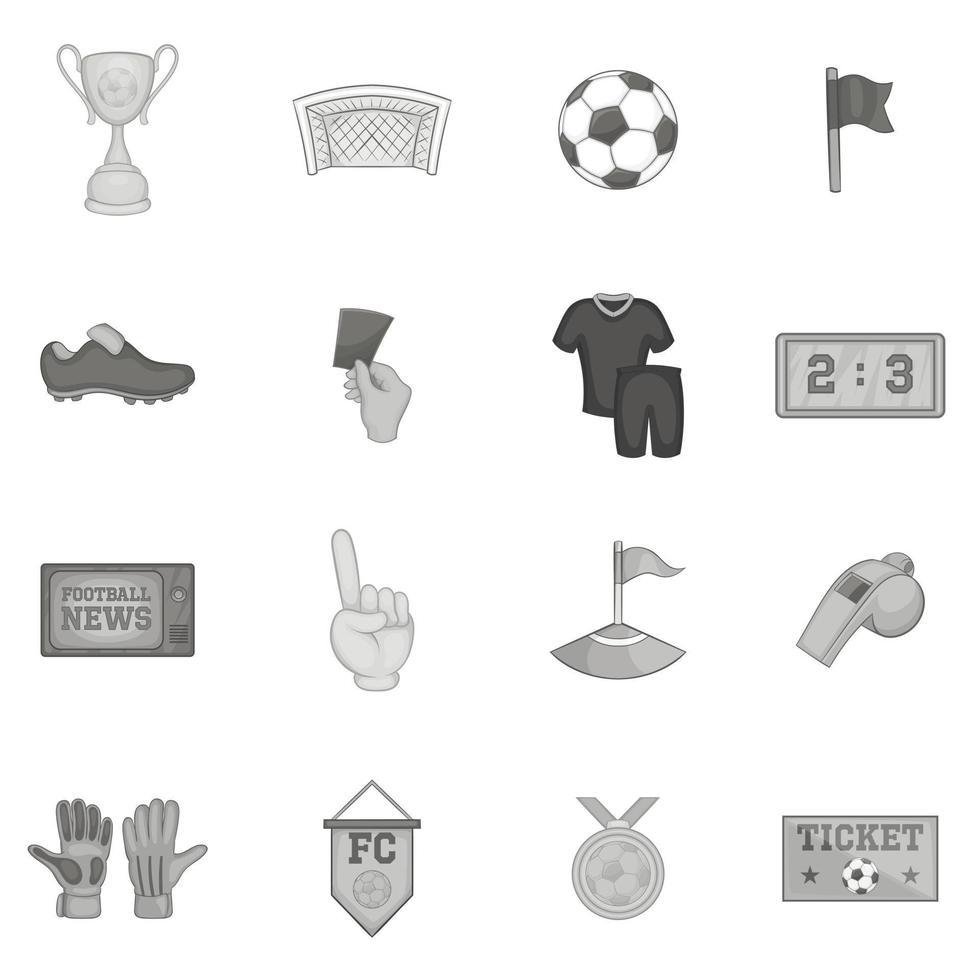 Fußball-Icons gesetzt, schwarz monochromen Stil vektor