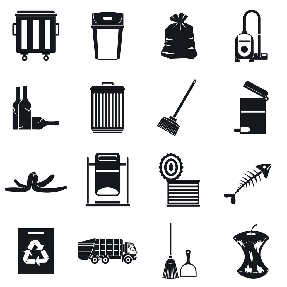 Müll-Ding-Icons gesetzt, einfacher Stil vektor