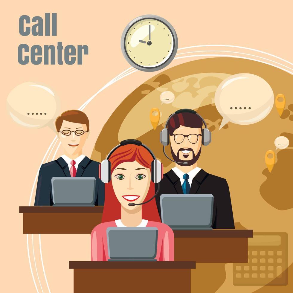 call center team koncept, tecknad stil vektor