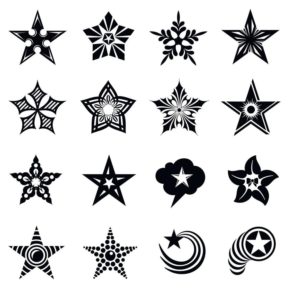 dekorativa stjärnor ikoner set, enkel stil vektor