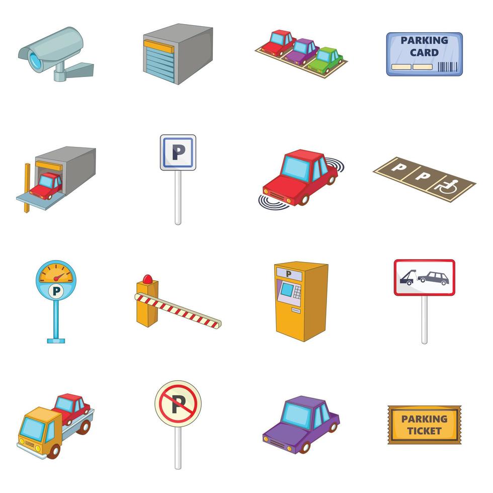 Symbole zum Parken von Gegenständen, Cartoon-Stil vektor