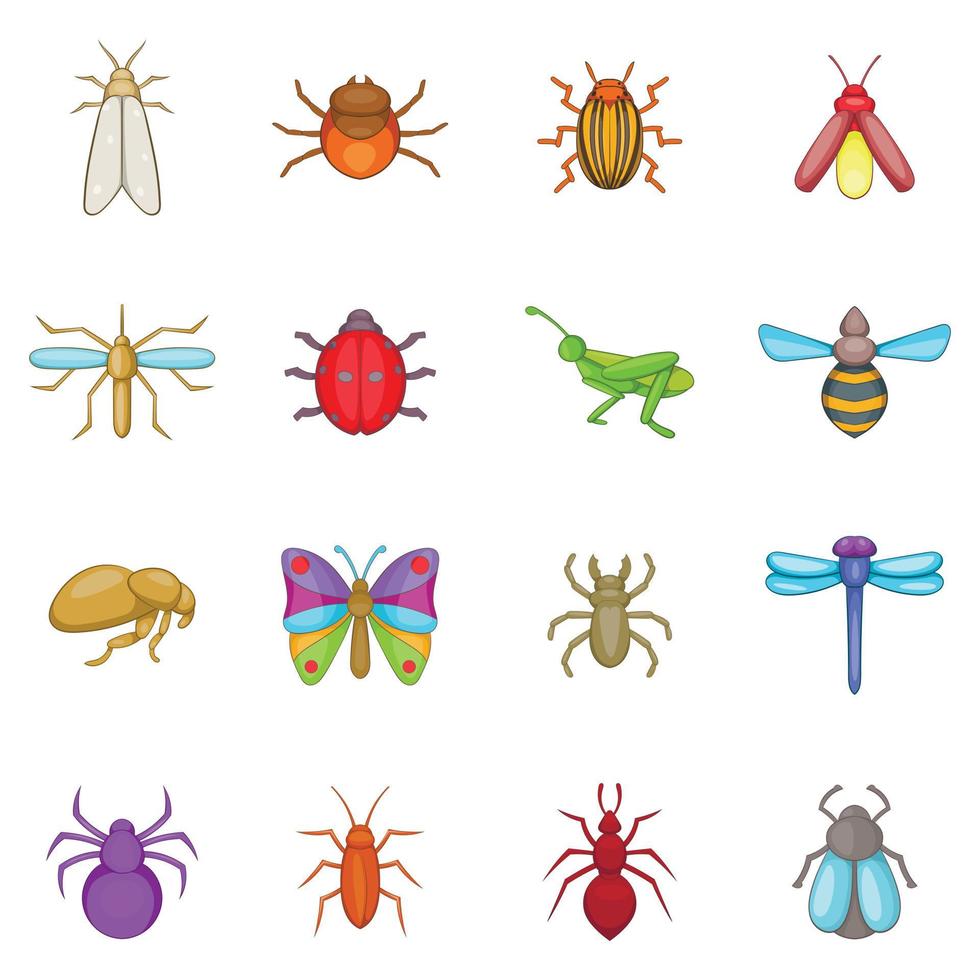 Insekten Symbole gesetzt, Cartoon-Stil vektor