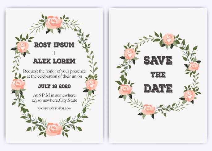 Hochzeit laden, Einladung, Save the Date Kartenentwurf mit eleganter Lavendelrosagarten-Rosenanemone ein. vektor