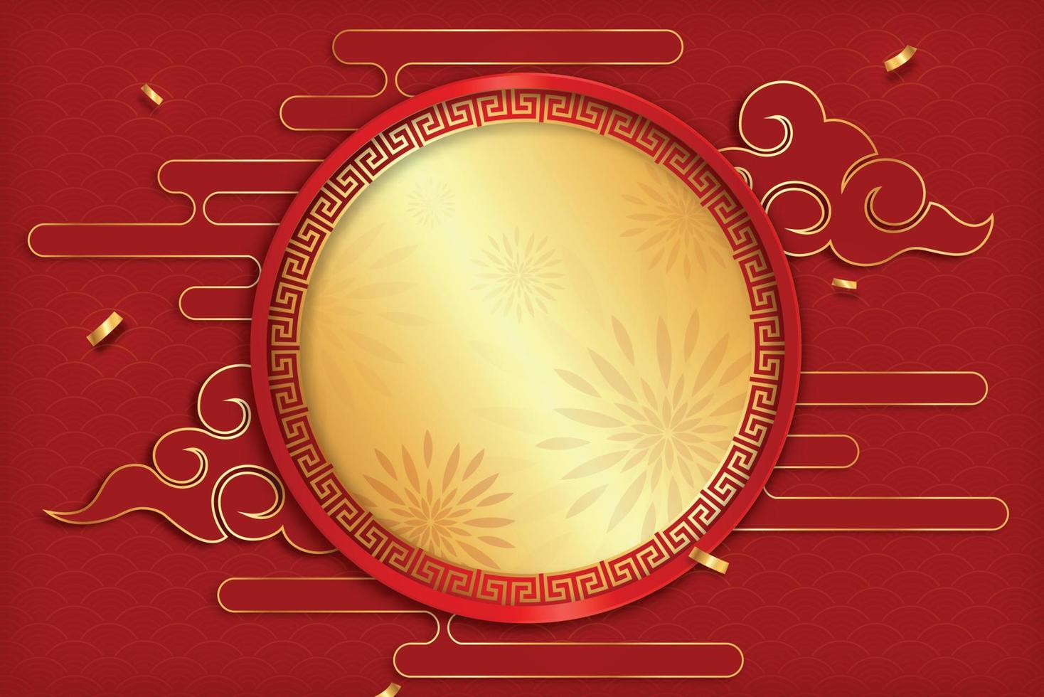kinesisk nyårsbakgrund med dekoration i orientalisk stil och cirkelram i mitten vektor