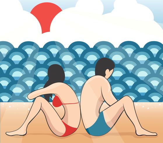 Paar am Strand Cartoon Vektor, Mann und Frau am Strand vektor