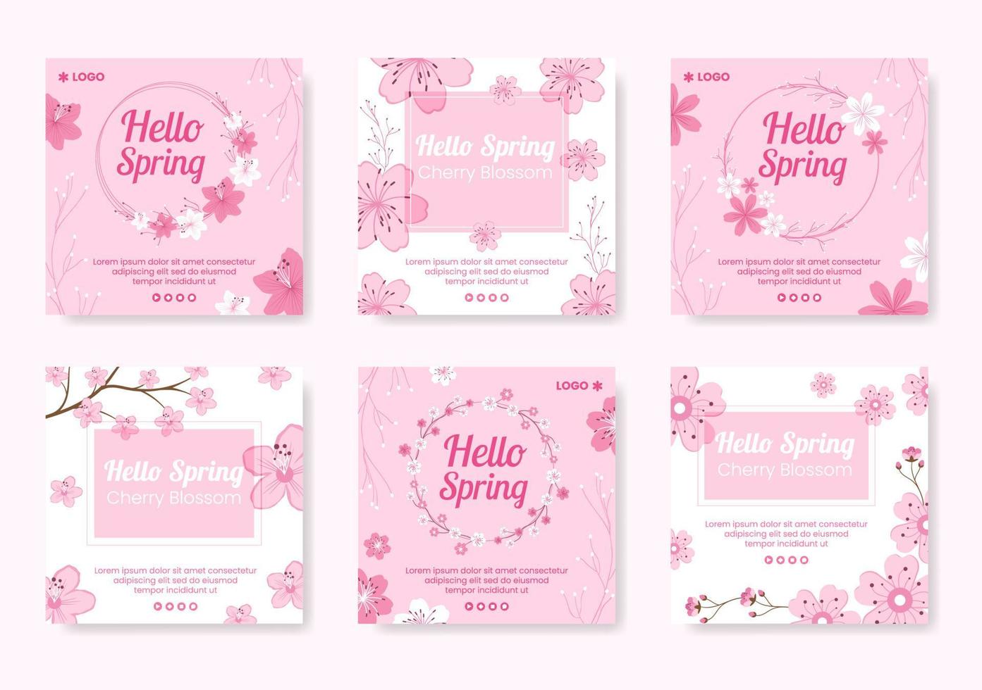 frühling mit blüte sakura blumen post vorlage flache illustration editierbar von quadratischem hintergrund für soziale medien oder grußkarte vektor