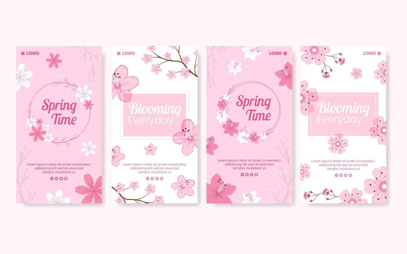 vår med blomning sakura blommor berättelser mall platt illustration redigerbar av kvadratisk bakgrund för sociala medier eller gratulationskort vektor