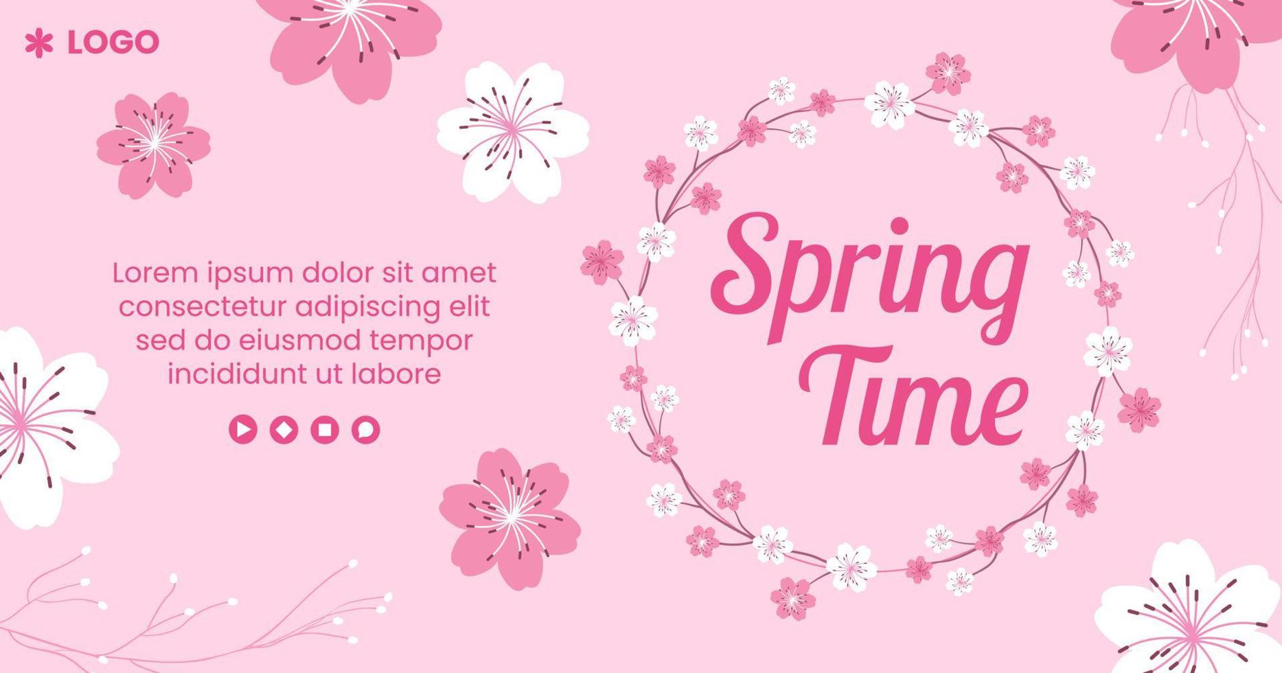 frühling mit blüte sakura blumen post vorlage flache illustration editierbar von quadratischem hintergrund für soziale medien oder grußkarte vektor