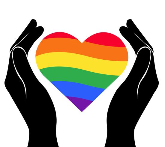 Hand, die Herz-Regenbogenflagge LGBT-Symbol hält vektor