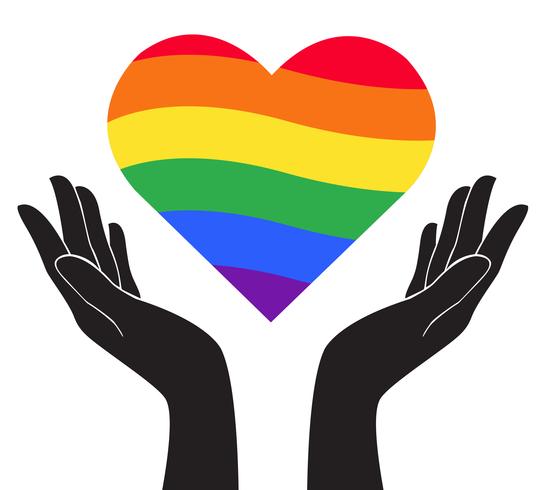 Hand, die Herz-Regenbogenflagge LGBT-Symbol hält vektor