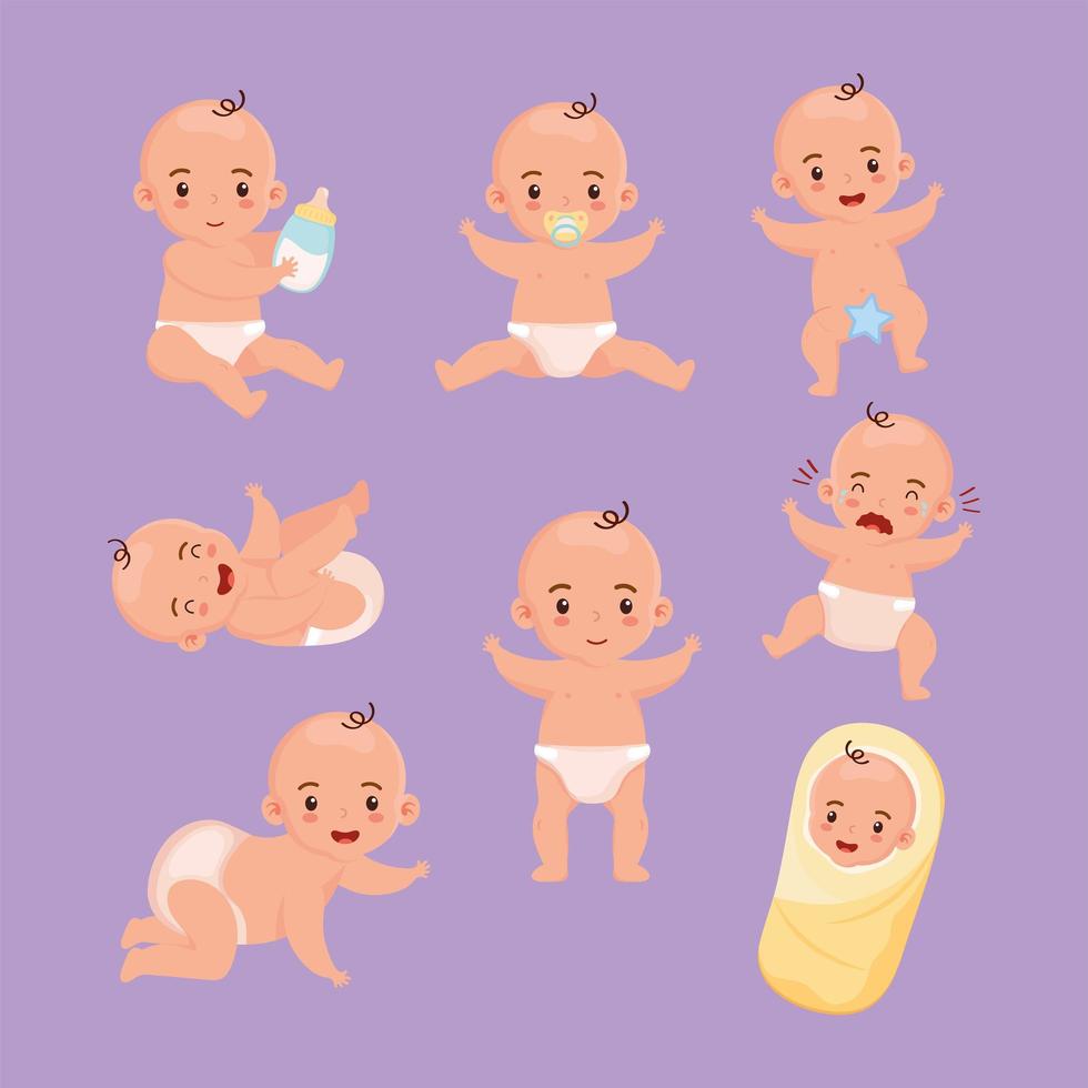 acht kleine Babyfiguren vektor