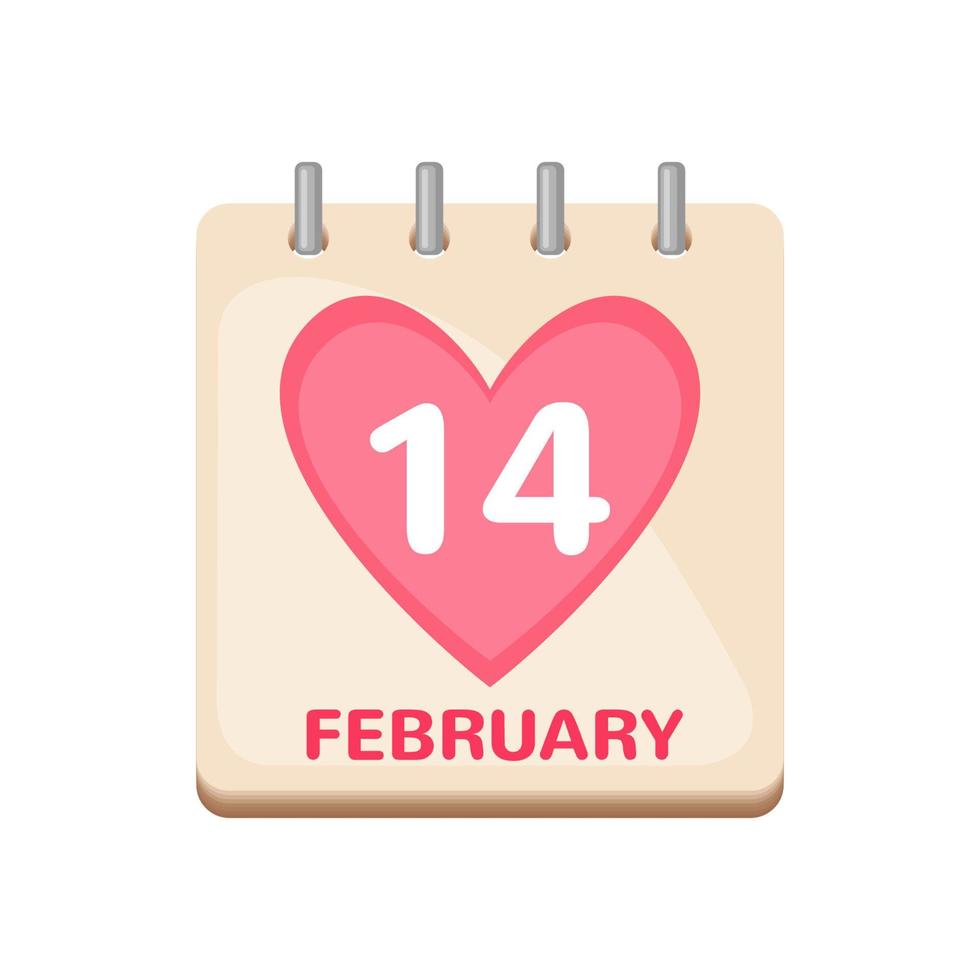 Kalendersymbol 14. Februar Valentinstag isoliert auf weißem Hintergrund. Liebeskonzept. Vektor-Illustration. vektor