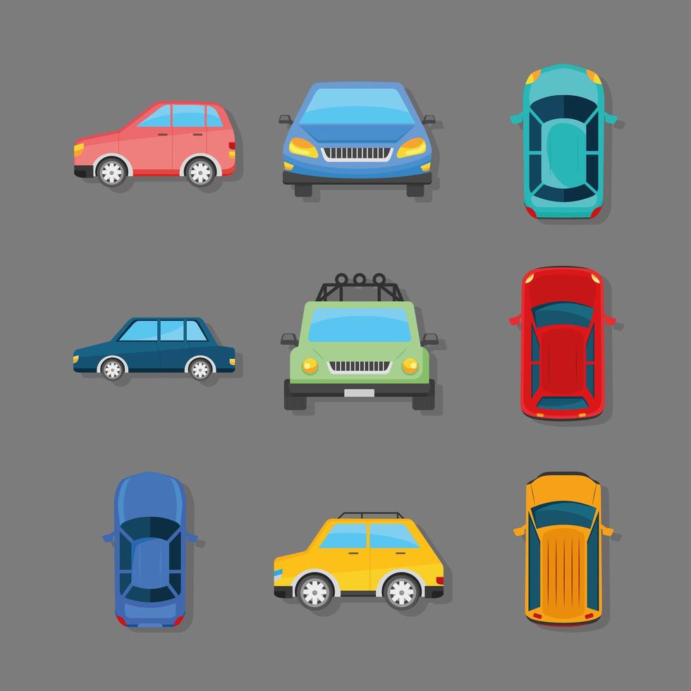 nio bilar fordon ikoner vektor