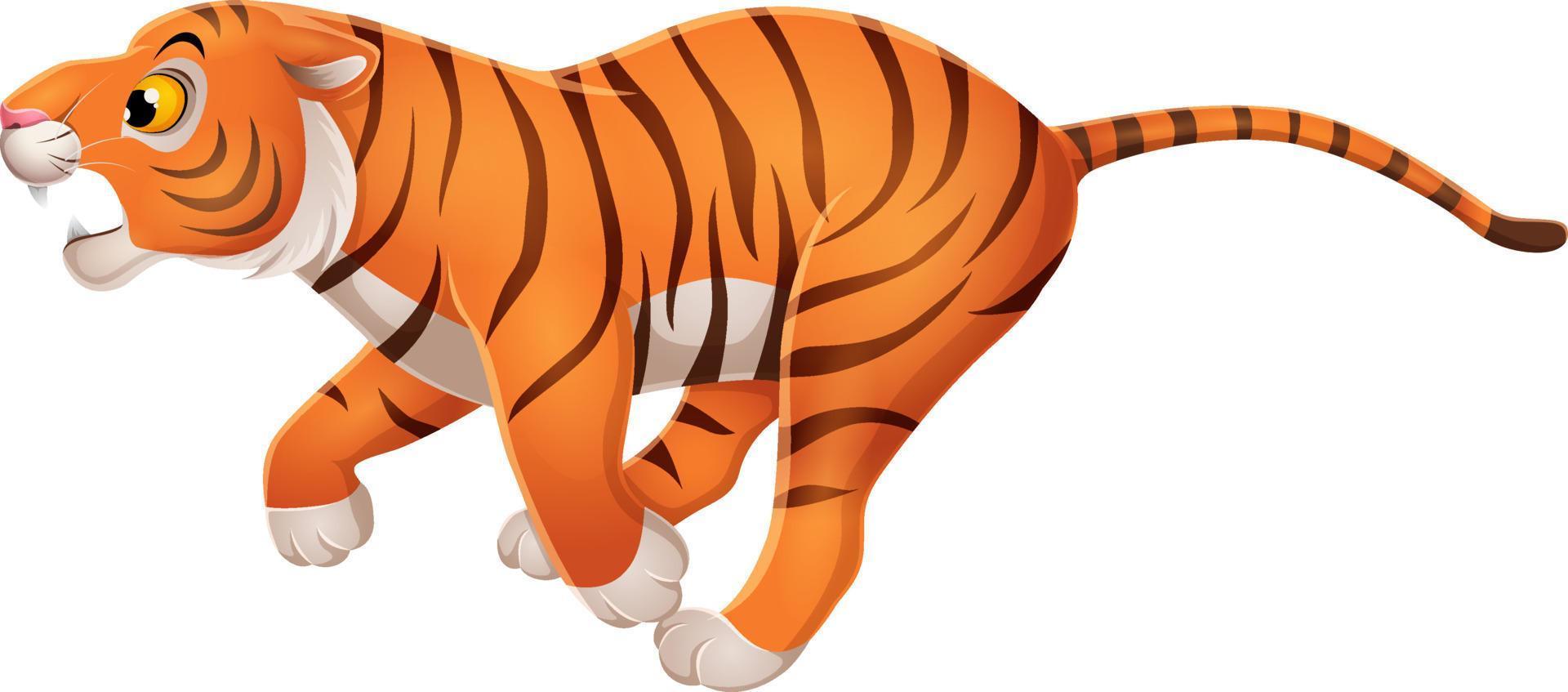 tecknad rolig tiger körs på vit bakgrund vektor