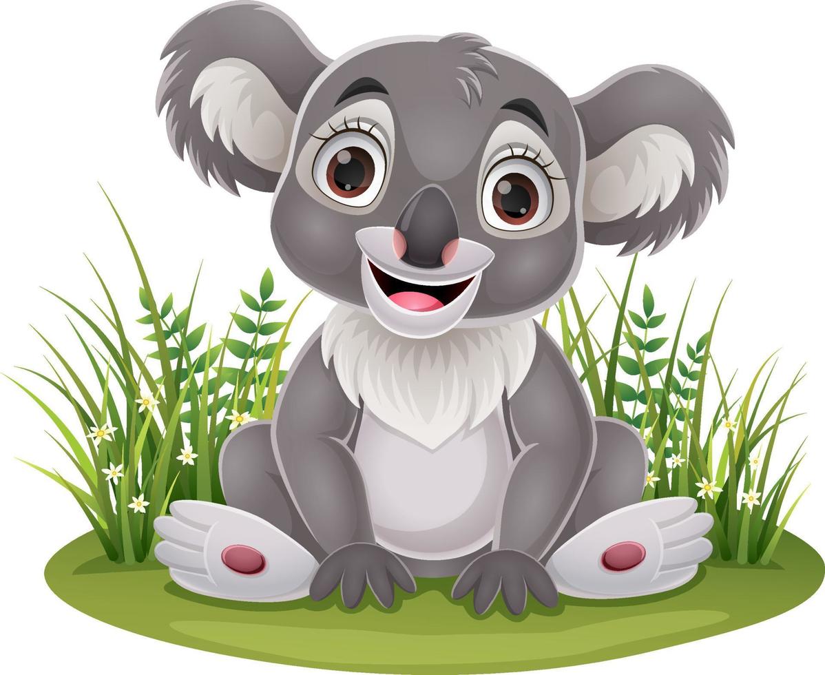 niedlicher babykoala der karikatur, der im gras sitzt vektor