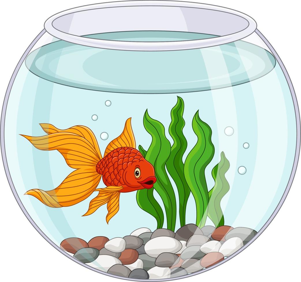 tecknad guldfisk simmar i fishbowl vektor