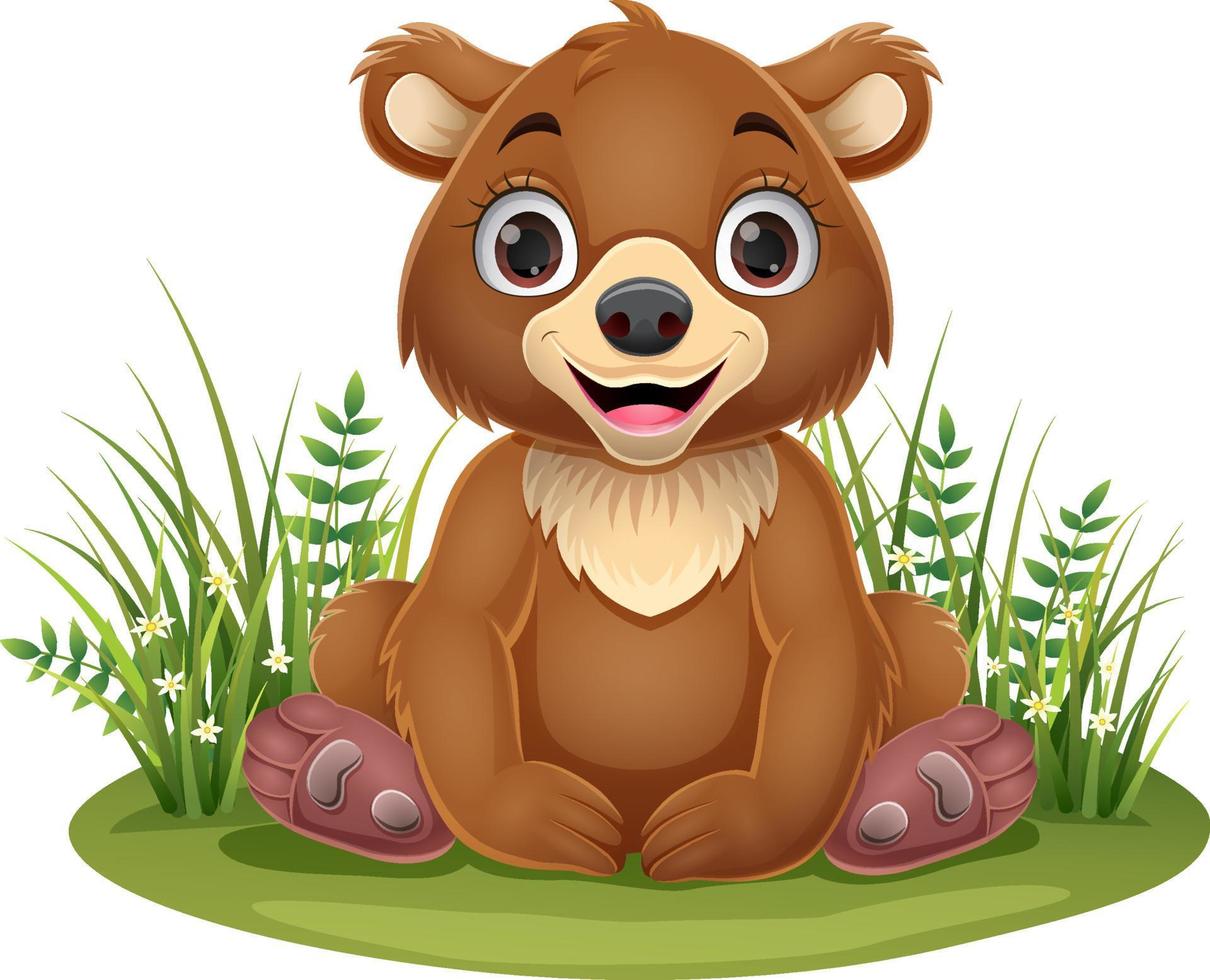 Cartoon-Baby-Braunbär sitzt im Gras vektor