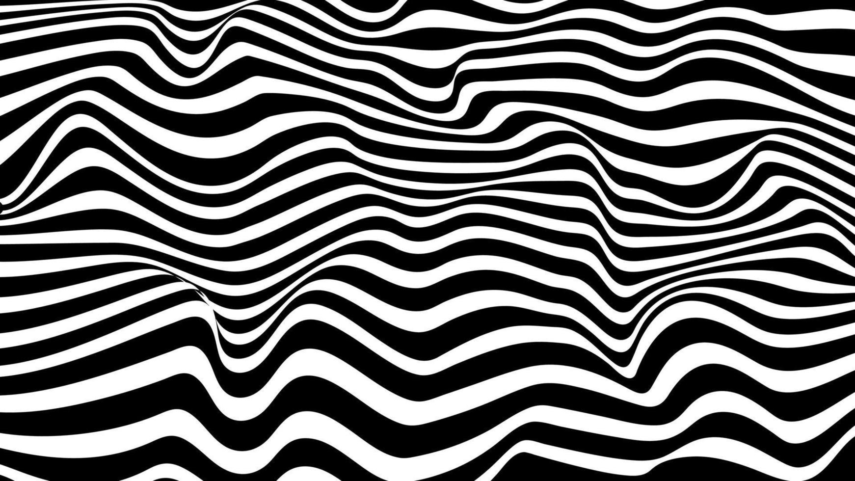 Zebra mönster tapeter på vågiga linjer stil. svart och vit bakgrund. illusion grafik. vektor