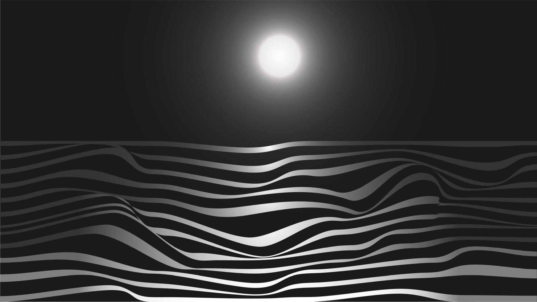 fullmåne ovanför havet. svart och vit tapet med gradient ränder stil. vektor