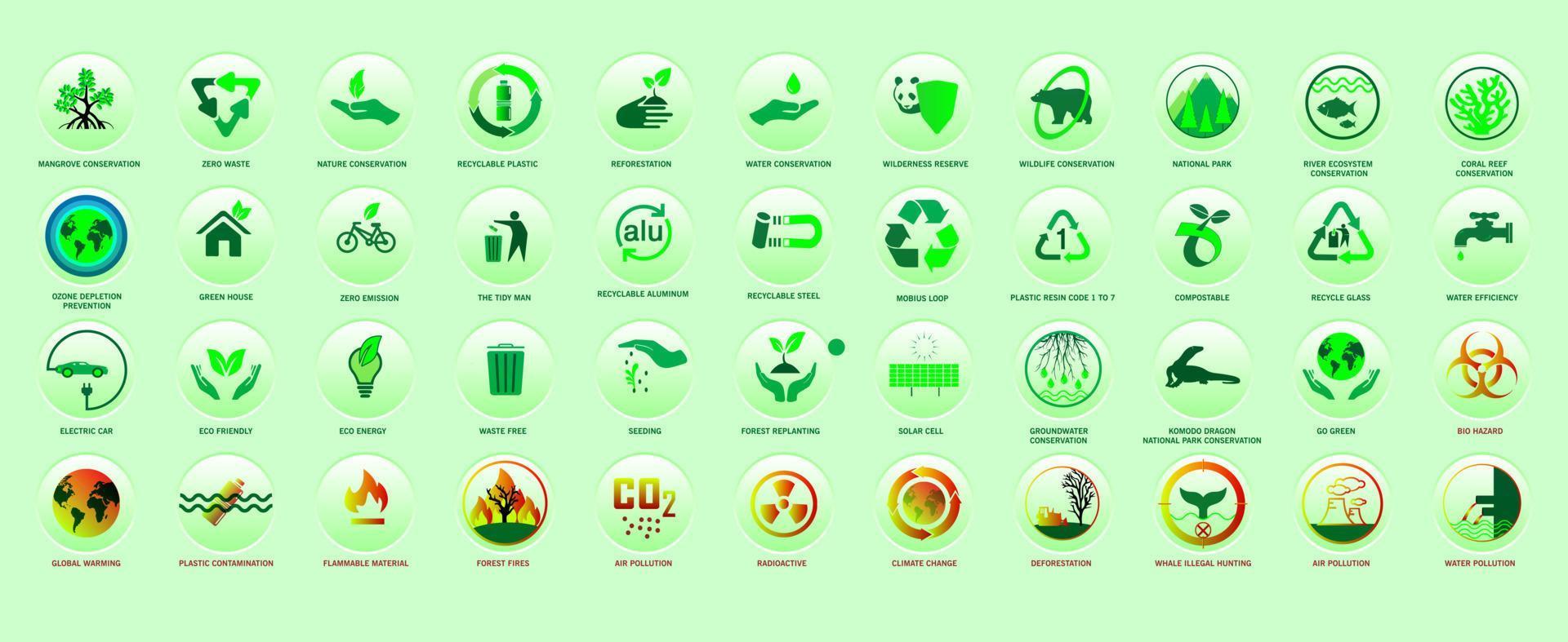 omfattande ikonuppsättning av naturskydd, farosymbol och miljöfrågor. komplett samling av globala miljöskyltar med effekter i neumorfismstil. vektor