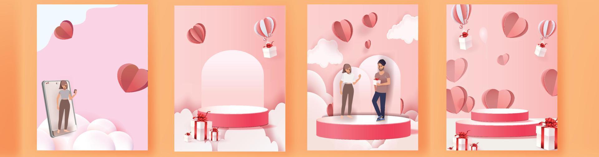 valentine set rosa hintergründe banner broschüre karte drucken vektorgrafik vektor