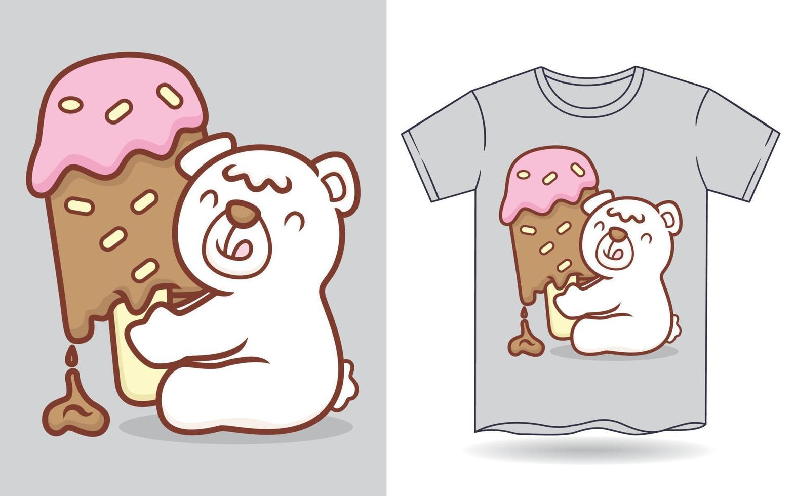 niedlicher kleiner eisbär, der große lolly-eiscremeillustration für t-shirt hält vektor