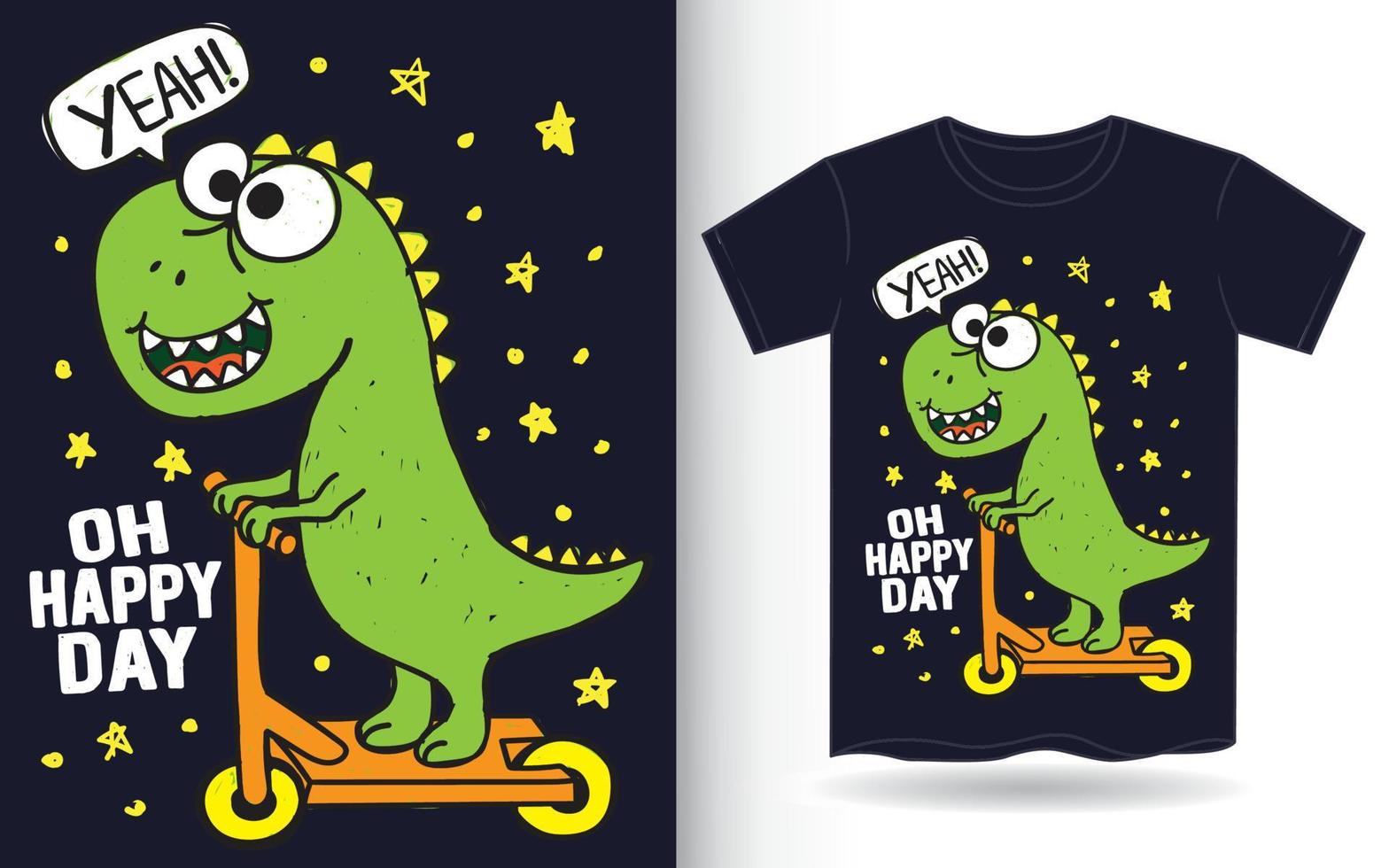 söt dinosaurie ridning spark skoter handritad för t-shirt vektor