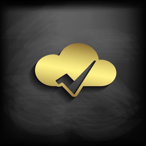 Cloud sign icon guld färg med lång skugga, vektor EPS10 illustration