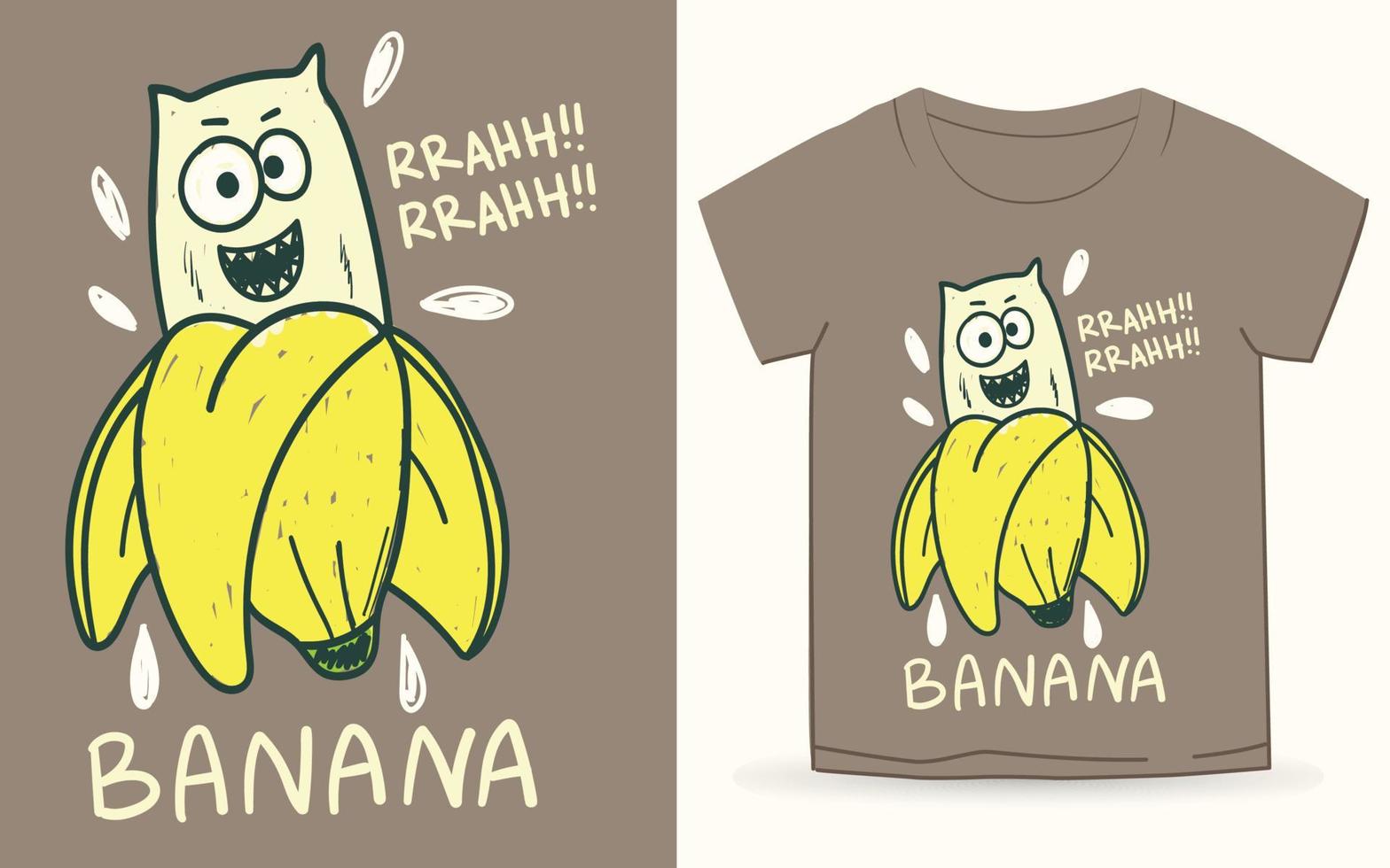 banan monster handritad för t-shirt vektor