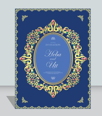 Bröllop eller inbjudningskort vintage stil med kristaller abstrakt mönster bakgrund vektor