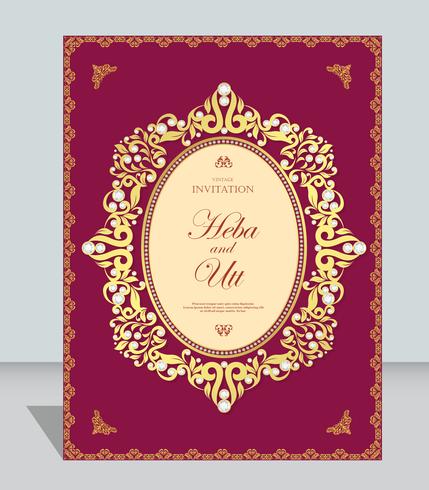 Bröllop eller inbjudningskort vintage stil med kristaller abstrakt mönster bakgrund vektor