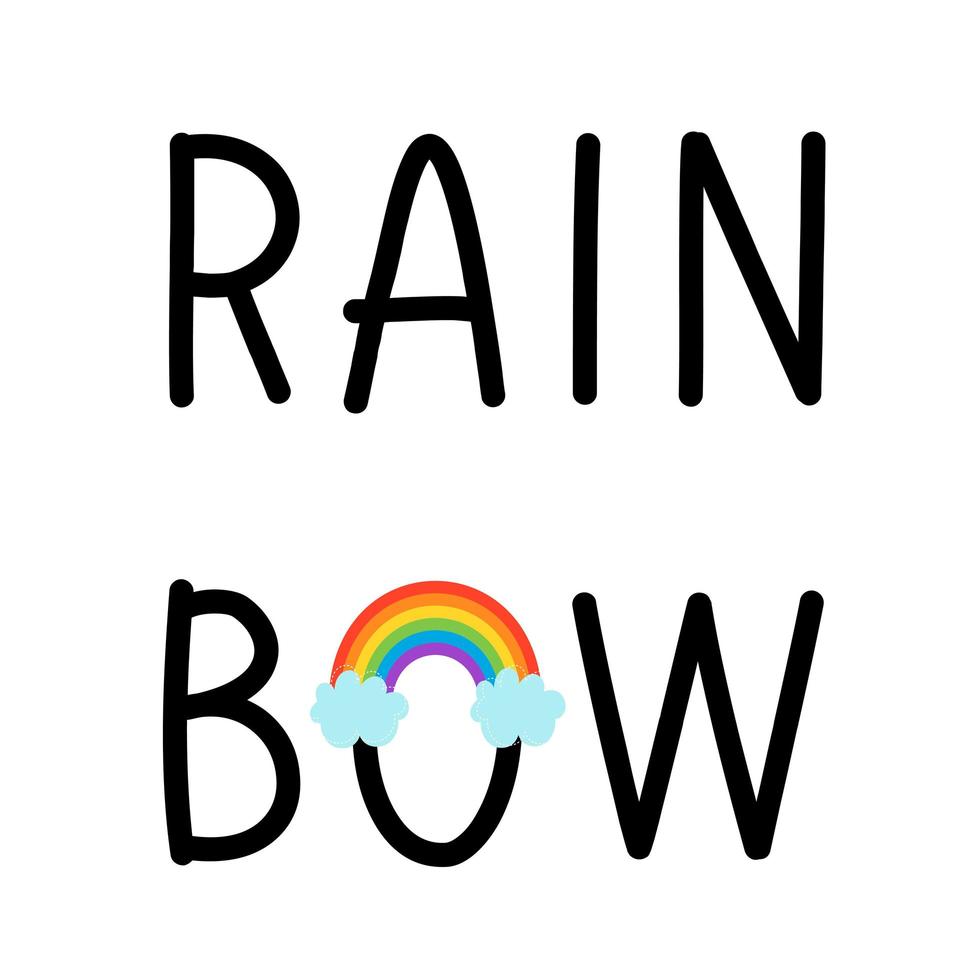 regnbåge bokstäver inskription med illustration. handritad som regnbågslogotyp, lapp, klistermärke, märke, ikon, lgbt-gemenskapssymbol, för grattis på födelsedagen, festinbjudan. vektor