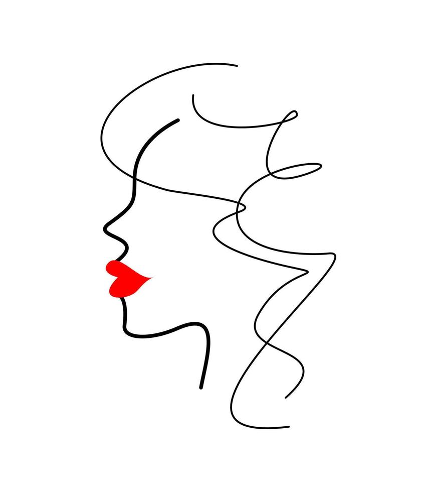 läppar flickansikte i profil. porträtt av en kvinna i sidled. siluett av en kvinnas ansikte - stiliserad tunn linjeteckning. kosmetologi, skönhetssalong vektor