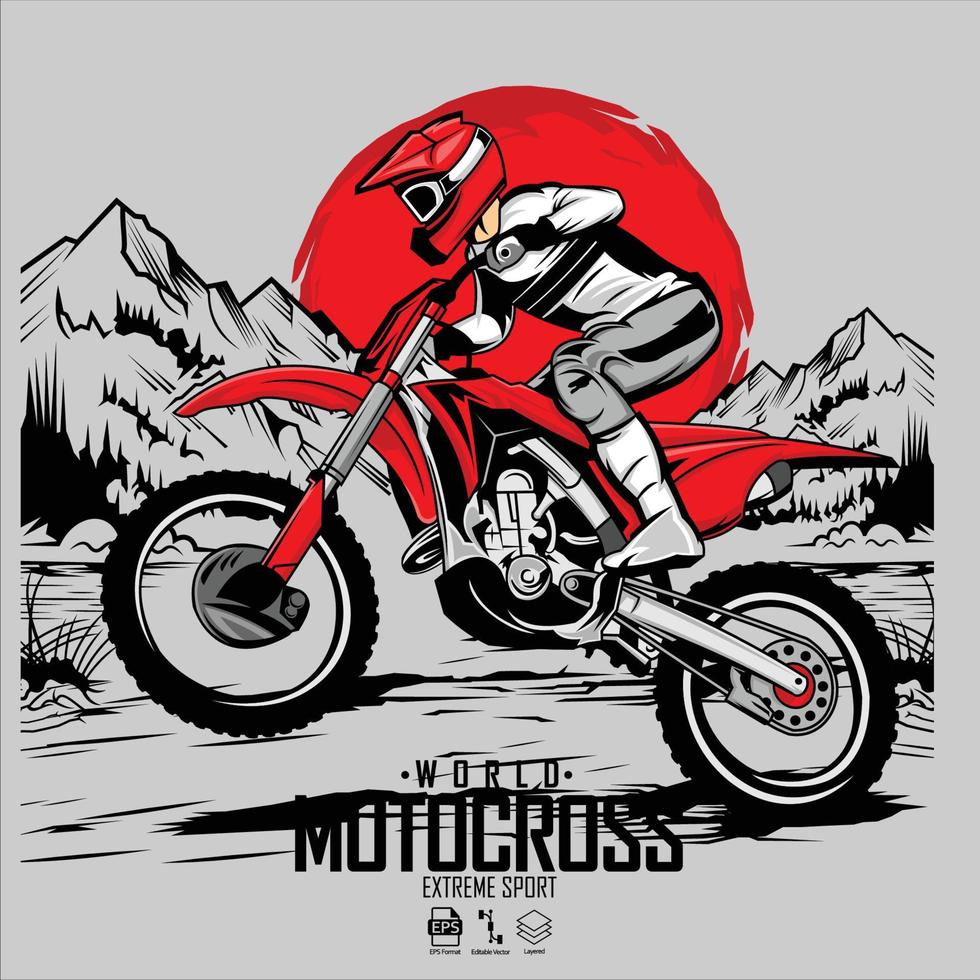 Motocross-Illustration mit grauem Hintergrund.eps vektor