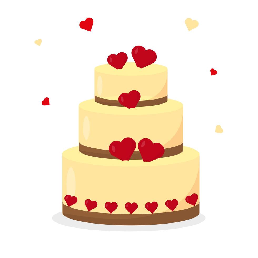 bröllop eller födelsedagstårta med söta hjärtan. vektor