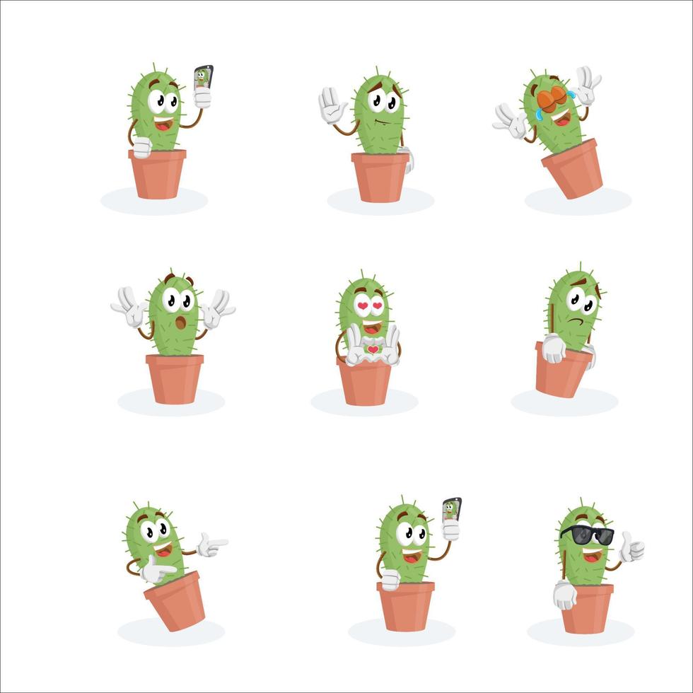 kaktus kruka seriefigur illustration maskot logotyp set bunt vektor