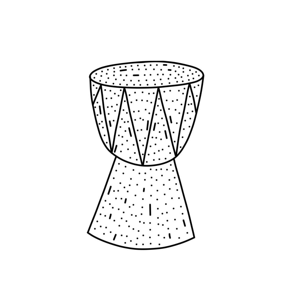handgezeichnetes afrikanisches Trommelsymbol im Doodle-Stil. Cartoon afrikanischen Trommelvektorsymbol für Webdesign isoliert auf weißem Hintergrund. vektor