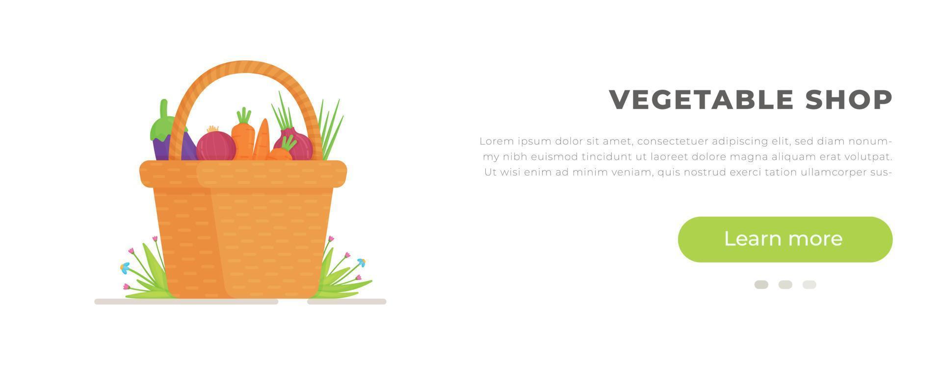 Vektor-Illustration eines Korbes mit frischem Gemüse aus dem Garten. Gartenarbeit im Gemüsegarten oder im Garten. vektor