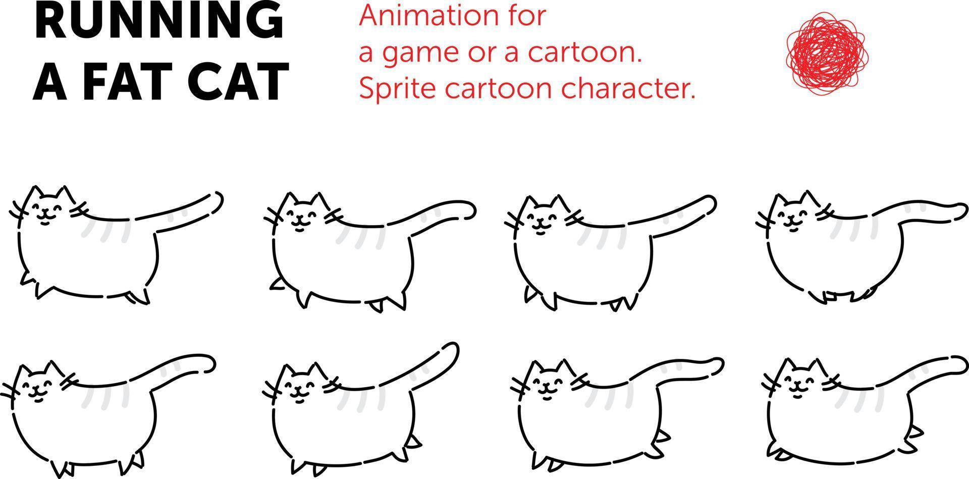 Sprite-Zeichentrickfigur der Katze. reihe von verschiedenen posen des charakters. die Schleifenanimation der Katze. Animation für ein Spiel oder einen Zeichentrickfilm. eine flache Abbildung auf einem isolierten Hintergrund. vektor