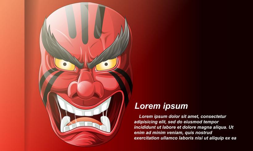 Japanische Maske auf rotem Hintergrund im Cartoon-Stil. vektor