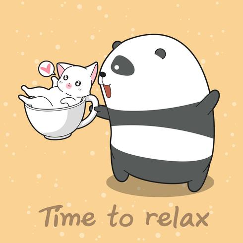 Panda und Katze rechtzeitig zum Entspannen. vektor