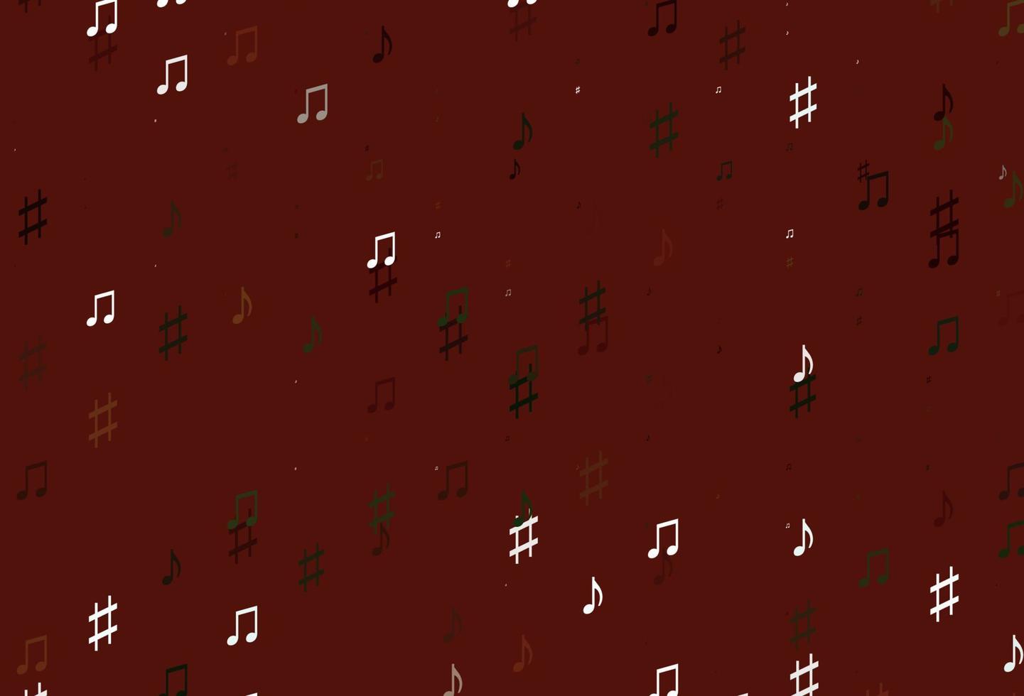 hellgrüne, rote Vektorvorlage mit musikalischen Symbolen. vektor