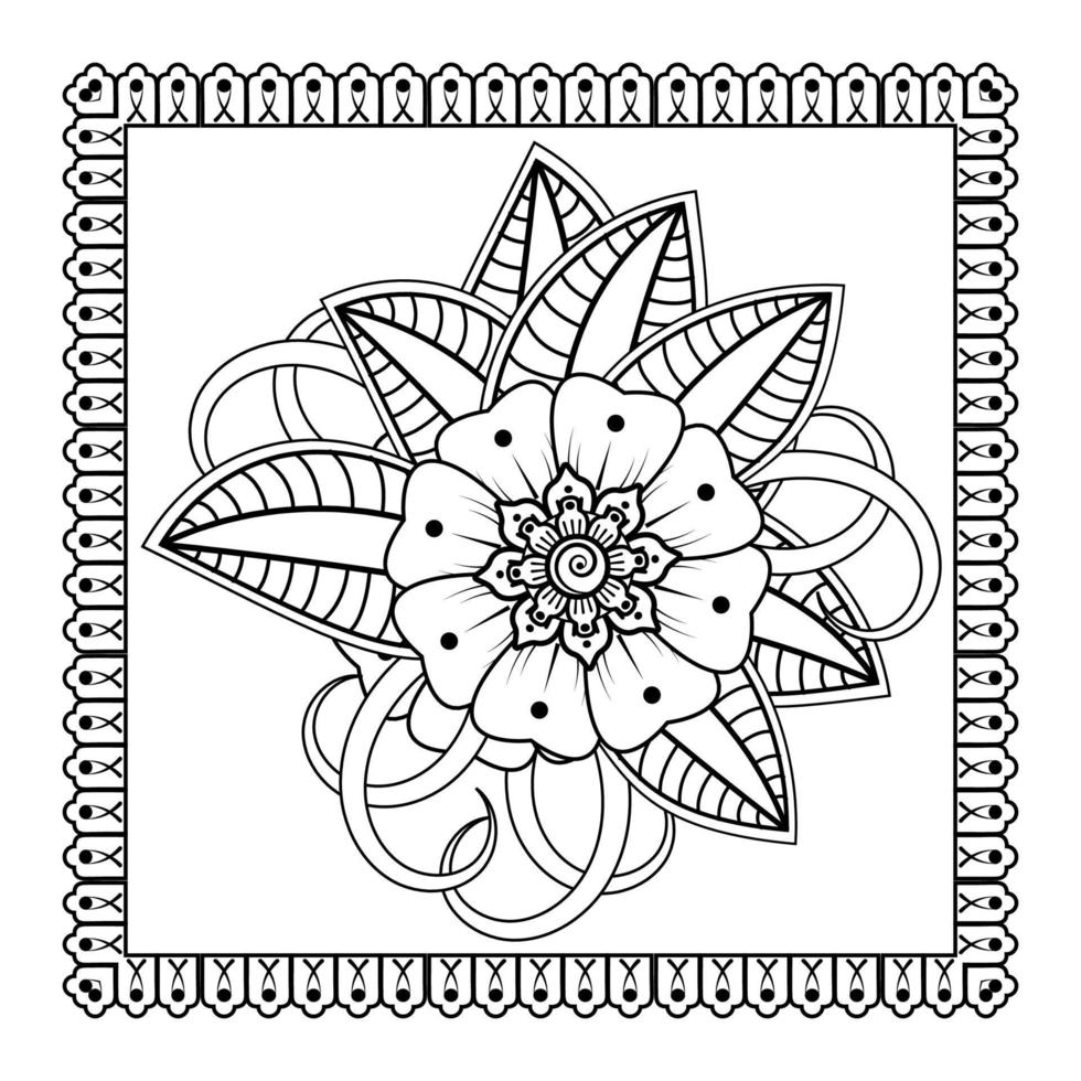 Mehndi-Blume für Henna, Mehndi, Tätowierung, Dekoration. dekoratives Ornament im ethnisch-orientalischen Stil, Doodle-Ornament, Umrisshand zeichnen. Malbuchseite. vektor