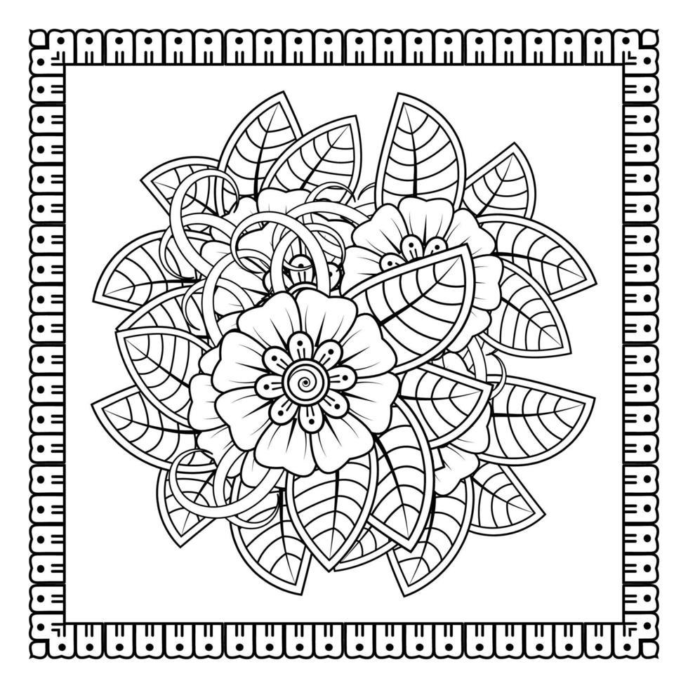 Mehndi-Blume für Henna, Mehndi, Tätowierung, Dekoration. dekoratives Ornament im ethnisch-orientalischen Stil, Doodle-Ornament, Umrisshand zeichnen. Malbuchseite. vektor