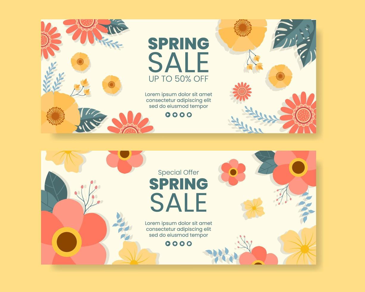 Frühlingsverkauf mit flacher Designillustration der Blütenblumenfahnenschablone editierbar vom quadratischen Hintergrund für Social Media oder Grußkarte vektor