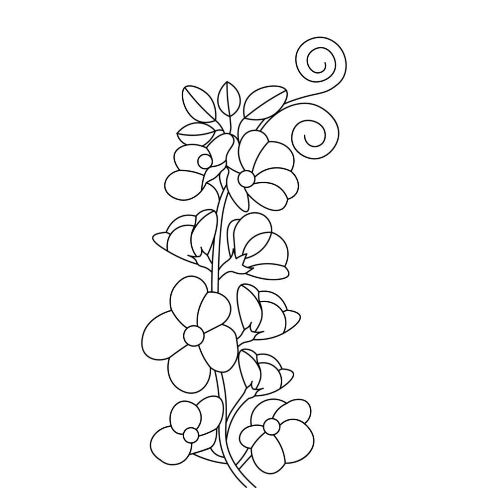 Blumen-Malseite für Buch mit Strichzeichnungen aus schwarzen und weißen Umrisselementen vektor