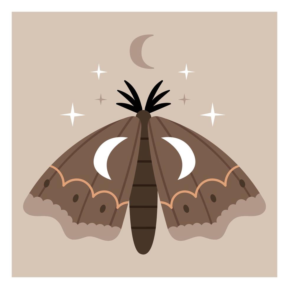 vacker himmelsk älvfjäril i bruna toner. illustration för boho barnens dagis affischer, kort, inbjudningar. vektor