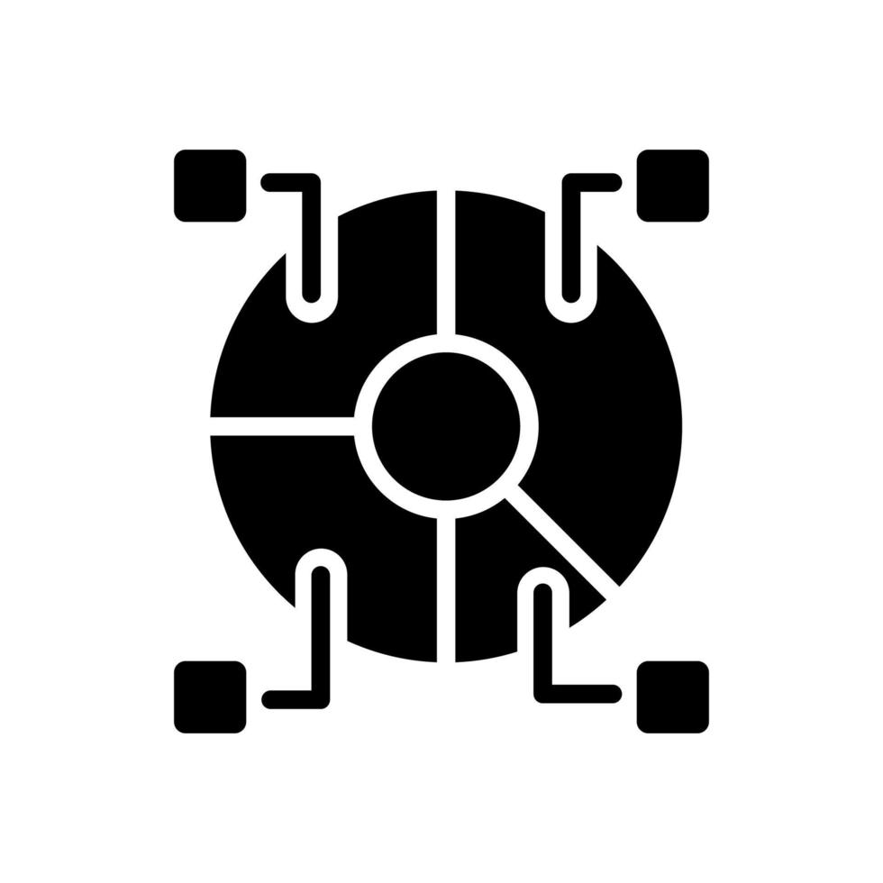 Datensatzanalyse schwarzes Glyphen-Symbol. Informationsstrukturforschung. Data Mining und Statistik. Sammlung und Deutung. Schattenbildsymbol auf Leerraum. vektor isolierte illustration